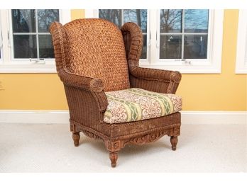 Vintage Wicker Chair With Wood Base