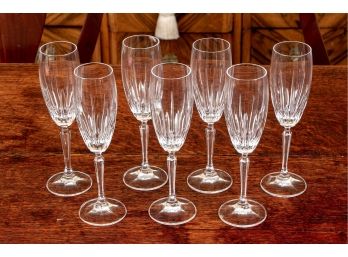 (7) Beautiful Pressed Crystal Champagne Flutes