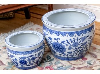 Fabulous Pair Of Blue And White Jardinieres