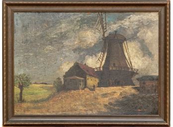 Windmill Painting Oil On Artist Board