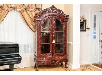 Antique Solid Mahogany Hand-carved Display Cabinet