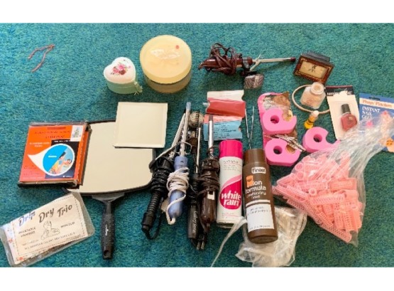 Vintage Beauty Lot ~ Vintage Scotch Hair Tape,  Curling Irons, Hair Spray & More ~