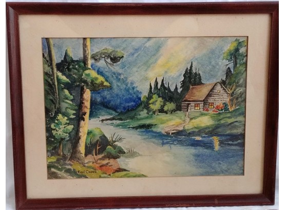 Carl Cross, Watercolor, Cabin At A Stream