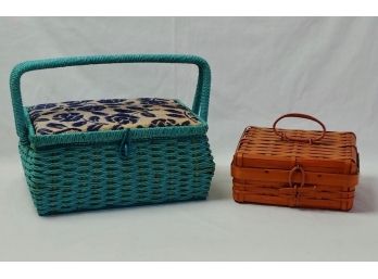 1960's Sewing Basket With Fabric Top