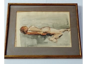 Mid-Century Watercolor Of A Nude, Signed