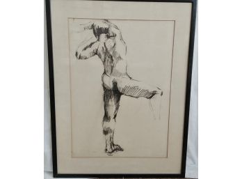 Charcoal Nude On Paper, Signed Hutt