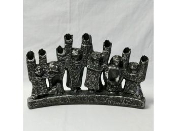 Abstract Silvered Cast Metal Menorah