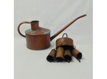 English Copper Watering Can And Copper Chimes