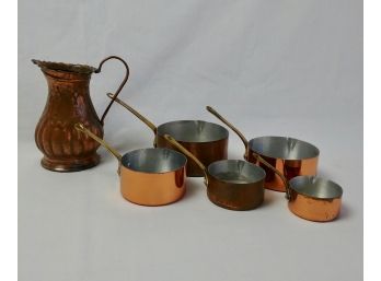 Copper Pitcher And French Dry Measure Cups