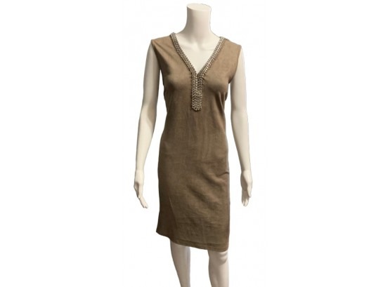 Suede Decorated Collar Dress, Size 14
