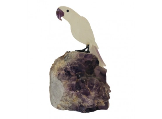 Carved Crystal / Stone Parrot On Amethyst (RETAILED $325.00)