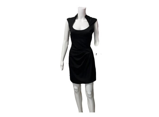 Side Cinch Structured Black Dress, Size 12
