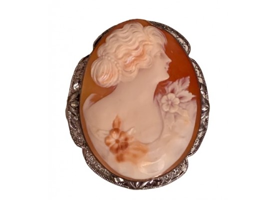 Shell Carved  10k Gold Filled Cameo Brooch Or Pendant