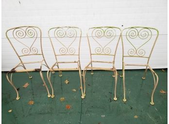 Four Vintage Painted Wrought Iron Patio Chairs