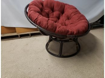 Dark Rattan Papasan Chair/Base W/Maroon Cushion