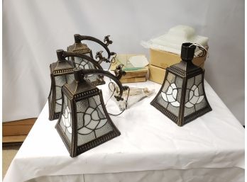 New Lot Of Stained 'Glass' & Antiqued Bronze Wall & Ceiling Light Fixtures