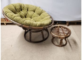 Dark Rattan Papasan Chair & Base W/Olive Green Cushion & Matching Ottoman