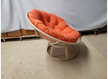 Rattan Papasan Chair W/Orange Cushion