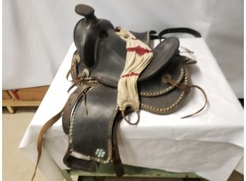 Vintage Leather Western Horse Saddle, Stirrups & Roper Cinch,