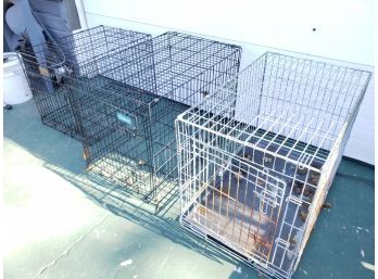 Three  Folding Metal Dog Cages
