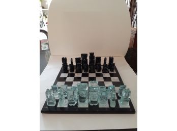 Handcrafted Obsidian, Quartz, And Marble Chess Set