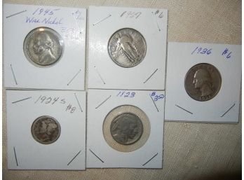 Four Silver Coins + 1923 Buffalo Nickel