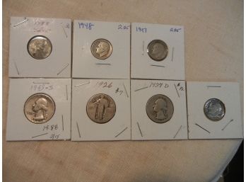 Six Silver Coins + 1943 Lincoln Cent