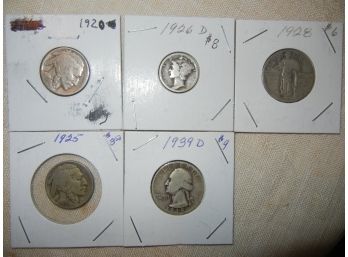 Old Five Coin Lot With 3 Silver Coins