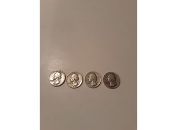 4 Washington Silver Quarters, '41 S, '48 S, '54 P, '58 P