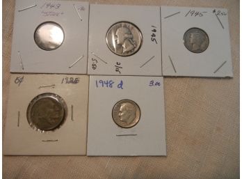 Three Silver Coins + 1926 Buffalo Nickel & 1943 Lincoln Cent