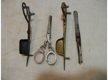 3 Old Candle Snuffing Scissors & 1 Tweezer