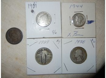 1944 Dime,1892+1927+1938 Quarters,1907 Nickel
