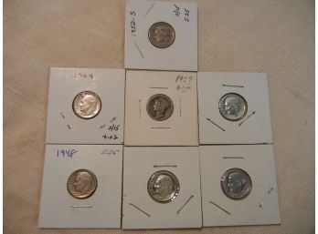 1 Mercury Silver Dime + 6 Roosevelt Silver Dimes