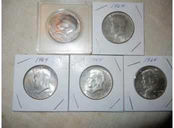 4-1964 Silver Kennedy Half Dollars + Bicentenial Half