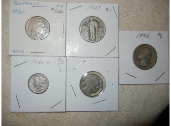 5 Old Coin Lot  With 3 Silver Coins
