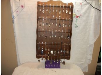 49 Spoon Collection In Wall Mount Wood Display