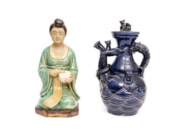 Vintage Antique Asian Figurine And Teapot