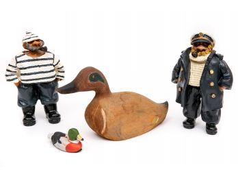Two Sailor Figurines + Wood Duck