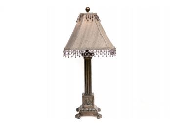 Lamp With Column Base And Beaded Shade