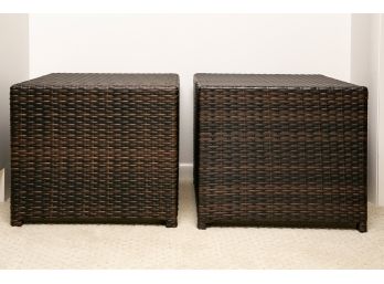 Set Of Two Wicker Box Cube Seats