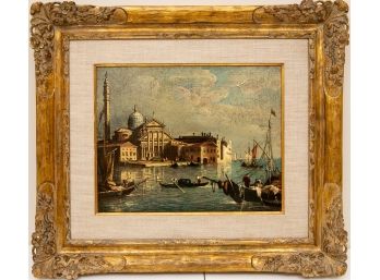 Oil On Canvas Painting Of A Water Scene In Gilt Wood Frame
