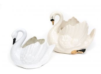 Vintage English Swan Planter + Modern Swan Planter