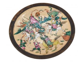 Chinese Vintage Hand Painted Crackle Bowl Depicting Warrior Scenes