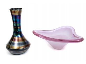 Art Glass Bowl + Circus Glass Vase