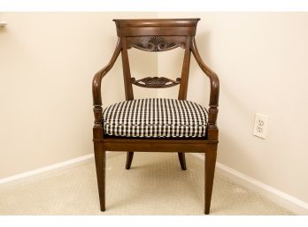 Baker Furniture Wood Chair With Cane Seat And Cushion