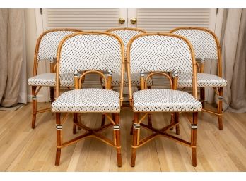 Set Of Five Mailot Black And White Weave Bamboo Framed Chairs (RETAIL $3,790-See Receipt)