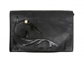 Romano De Paulo Black Leather Convertible Clutch Handbag