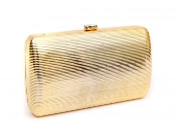 Saks Fifth Avenue Gold Metal Convertible Evening Clutch / Shoulderbag - Made In Italy