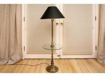 Vintage Brass Floor Lamp With Etched Glass Table