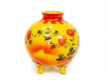 Orange And Yellow Hand Painted Floral Footed Vase